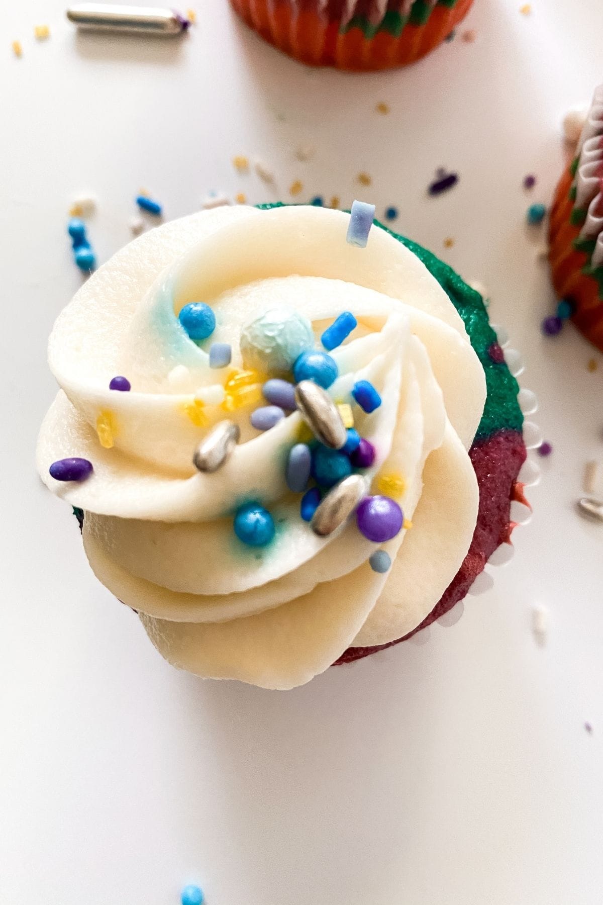 Unicorn cupcake on table