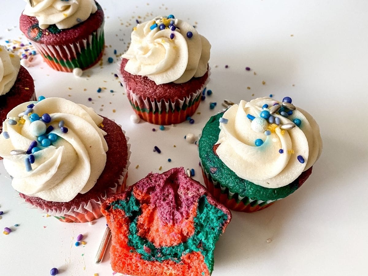 Unicorn cupcake on table