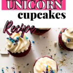 Unicorn cupcake on table
