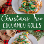 photo collage of christmas tree cinnamon rolls with text which reads christmas tree cinnamon rolls