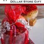 dollar tree hot cocoa bomb neighbor gift with text which reads hot cocoa bomb dollar store gift