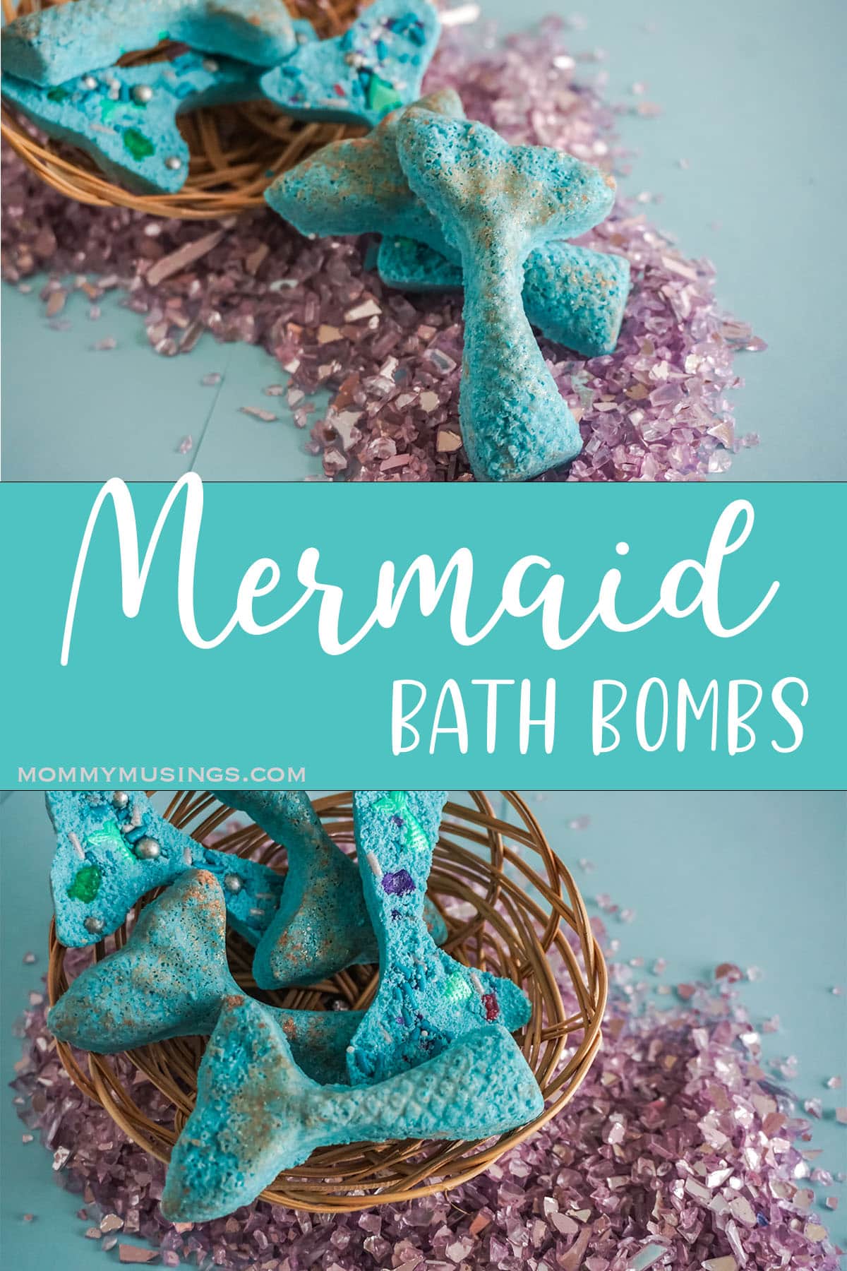 photo collage of easy DIY Mermaid Bath Bombs with text mermaid bath bombs