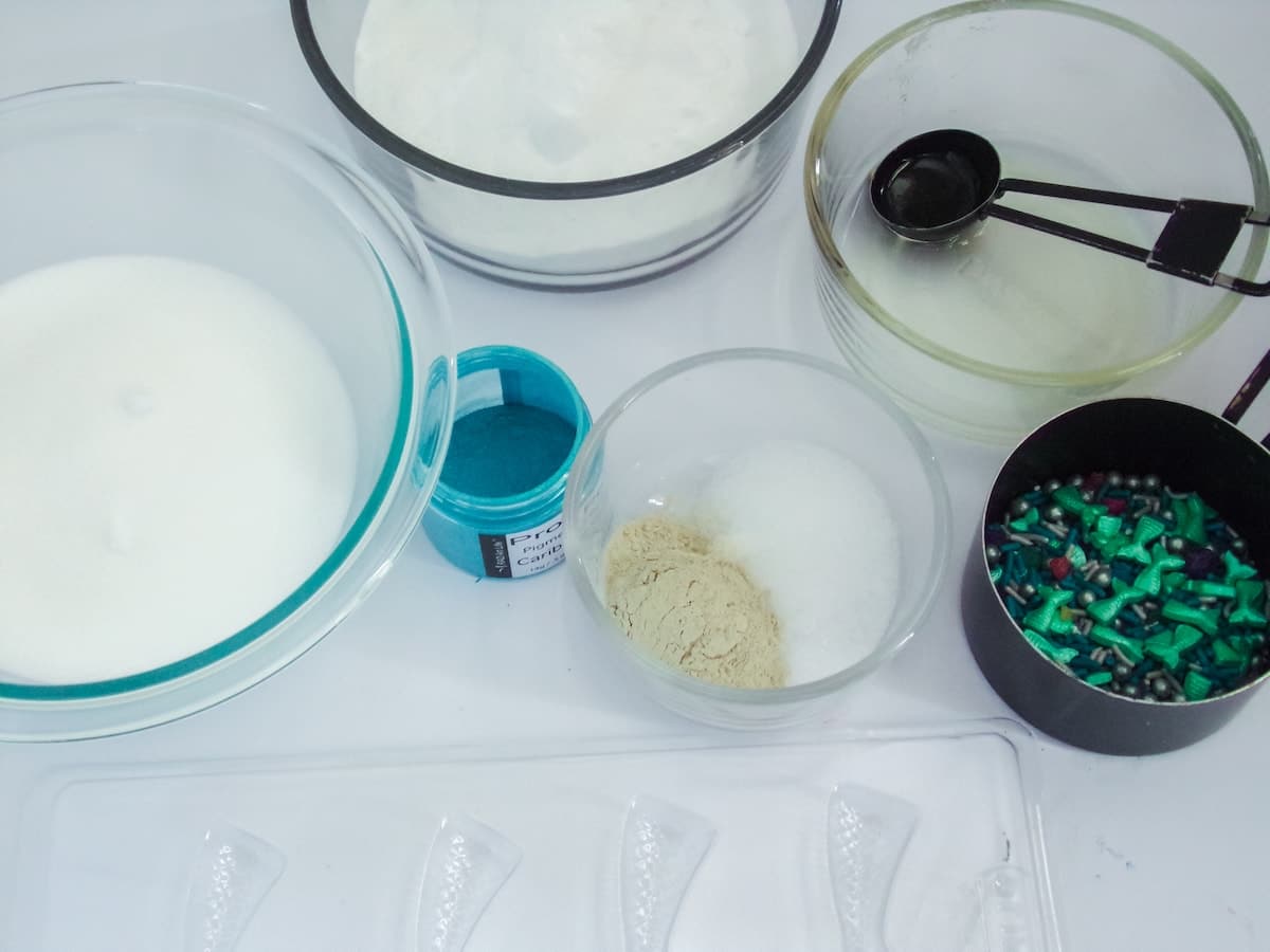 supplies for how to make DIY Mermaid Bath Bombs