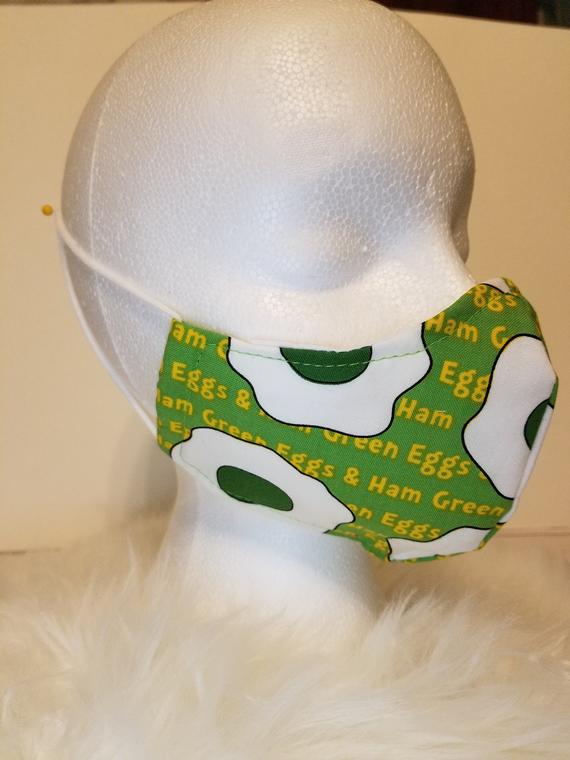 Kids X-LARGE Green Eggs & Ham Print Handmade Face Masks | Etsy