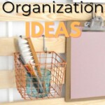 40 DIY Kitchen organization ideas with a photo of a slatted headboard with a basket and a clipboard hanging on it