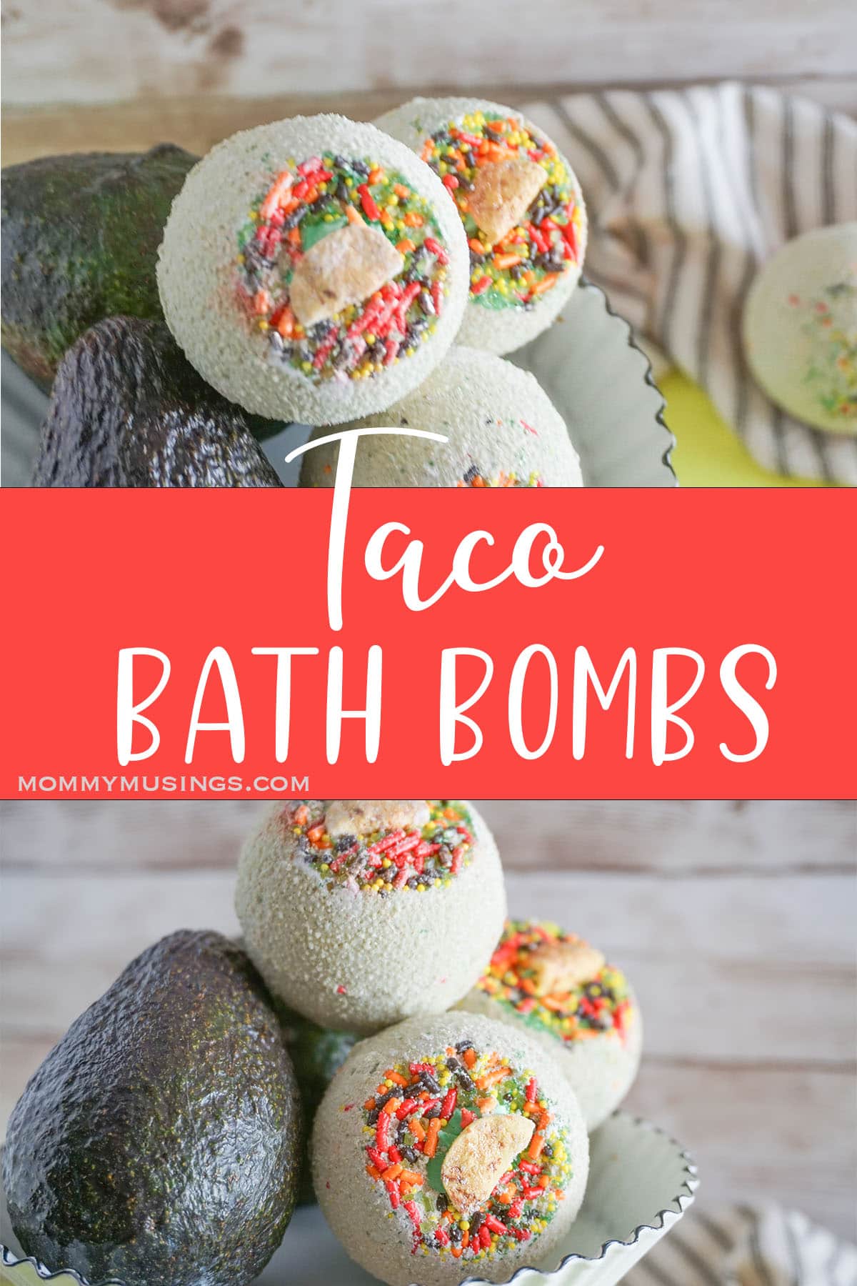 photo collage of taco bath bombs