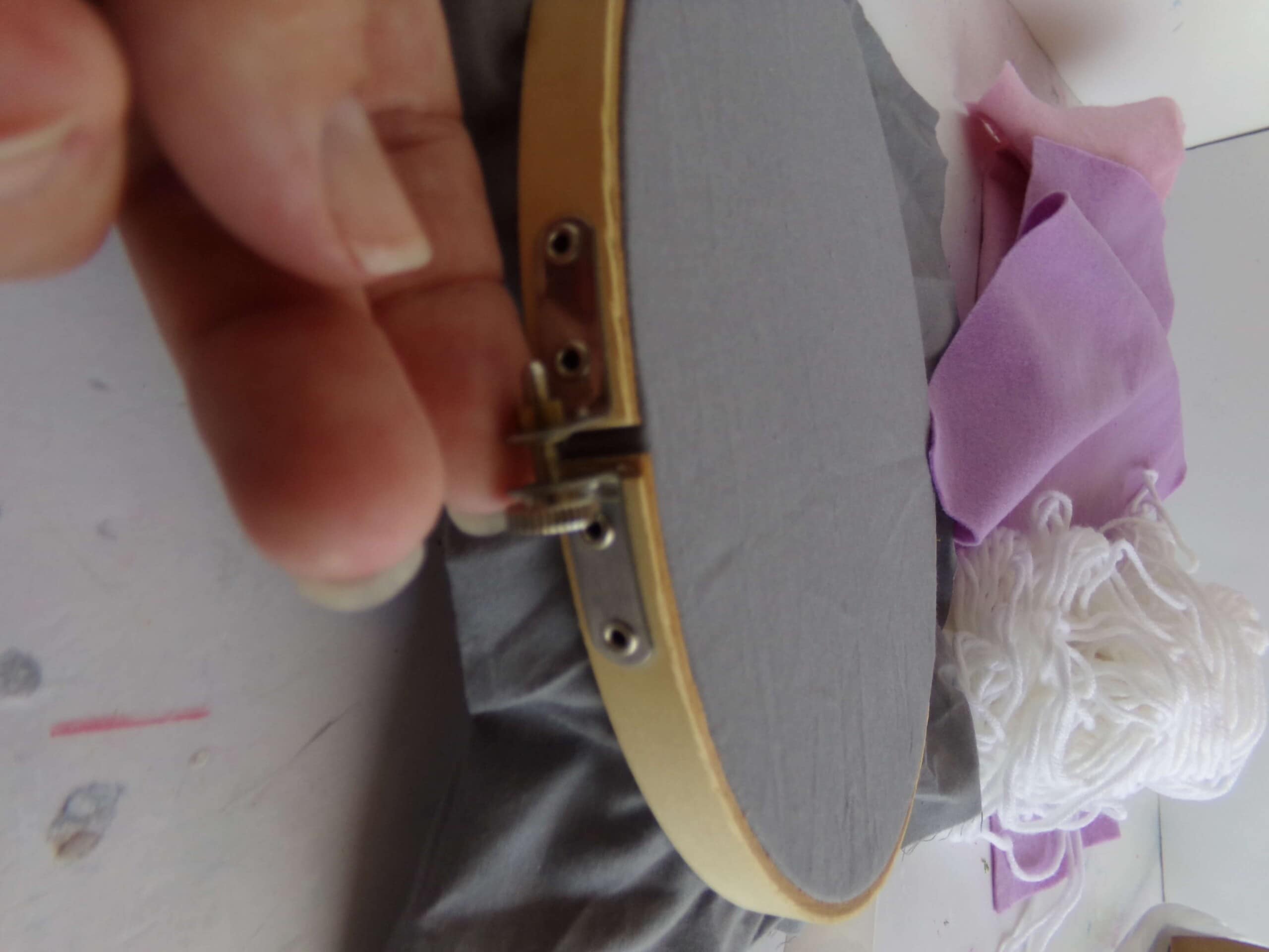 step one in making a faux embroidery hoop wreath