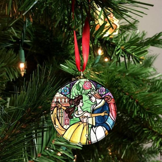 Beauty and the Beast Stained glass Christmas Ornament