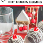 cherry topped hot cocoa bombs with text which reads chocolate cherry hot cocoa bombs