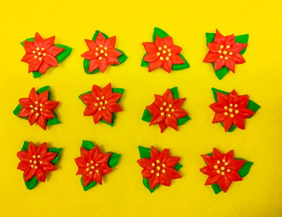 12 Icing Poinsettias / Red Edible Icing