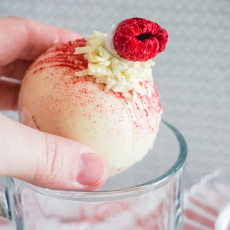 raspberry white chocolate hot cocoa bombs