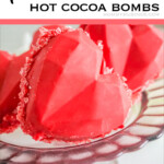 Red Heart Rock Candy Hot Cocoa Bombs with text which reads Red Heart Hot Cocoa Bombs