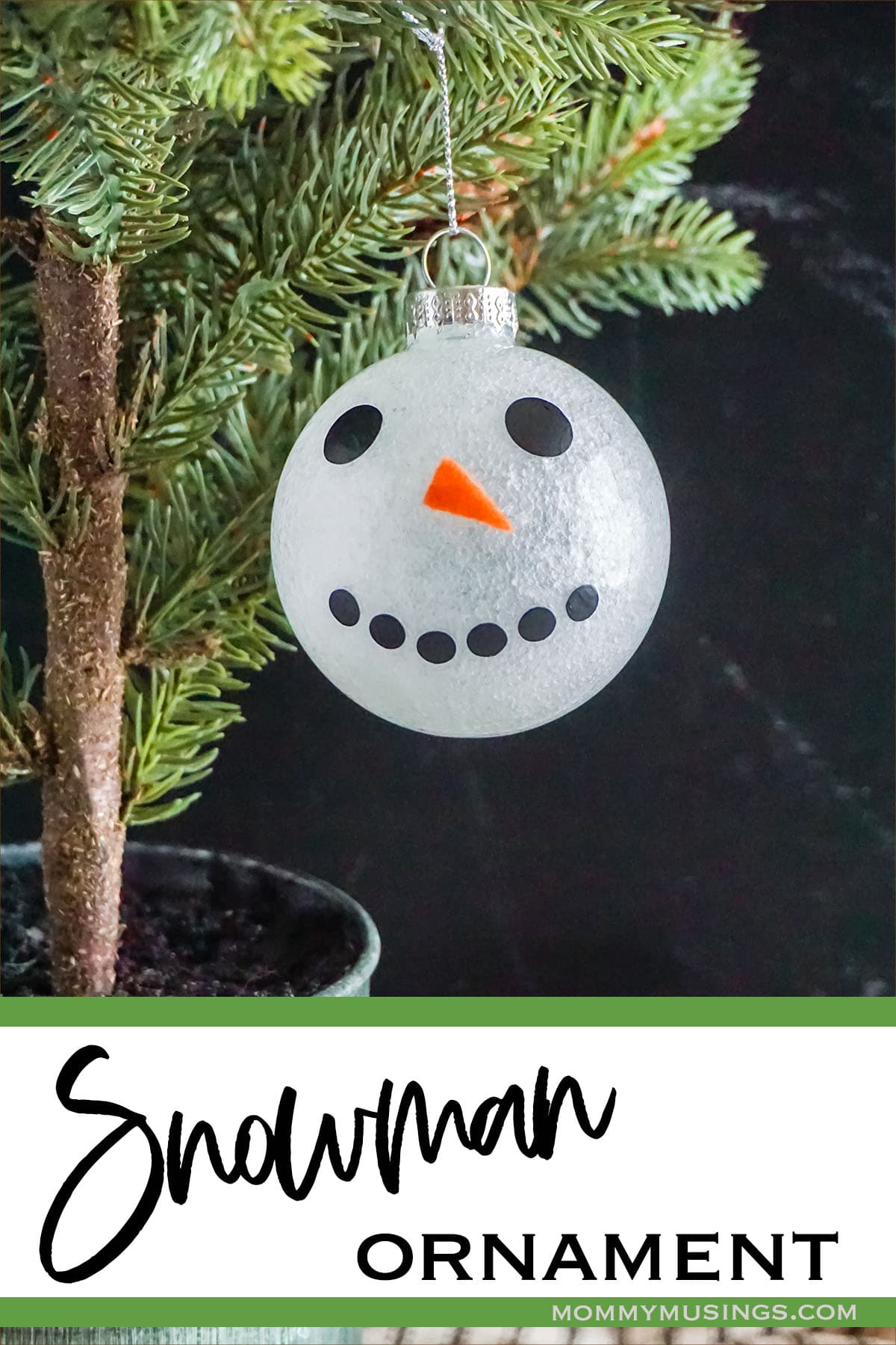 easy cricut made snowman ornament for christmas with text which reads snowman ornament