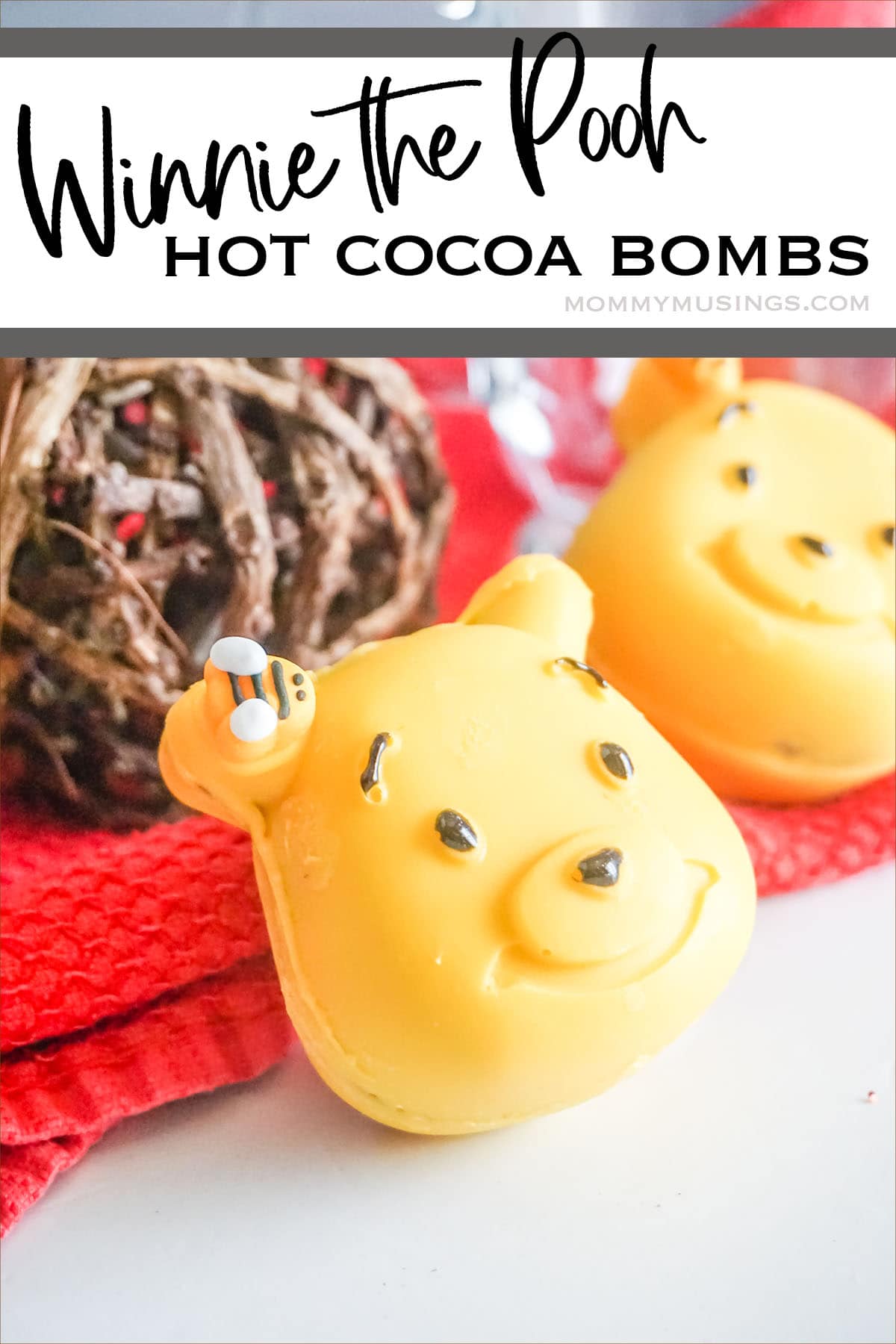 bear hot cocoa bombs with text which reads winnie the pooh hot cocoa bombs