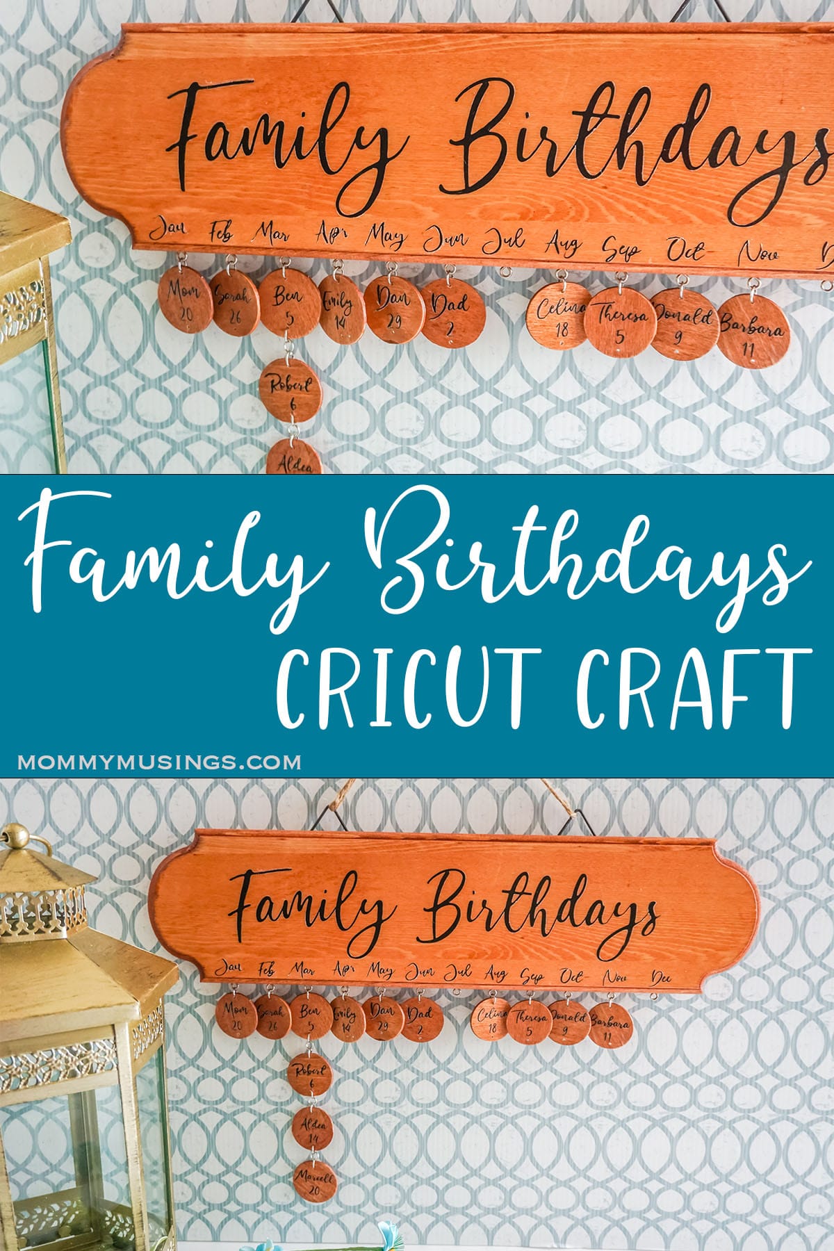 photo collage of easy family birthday craft with text which reads family birthdays cricut craft 