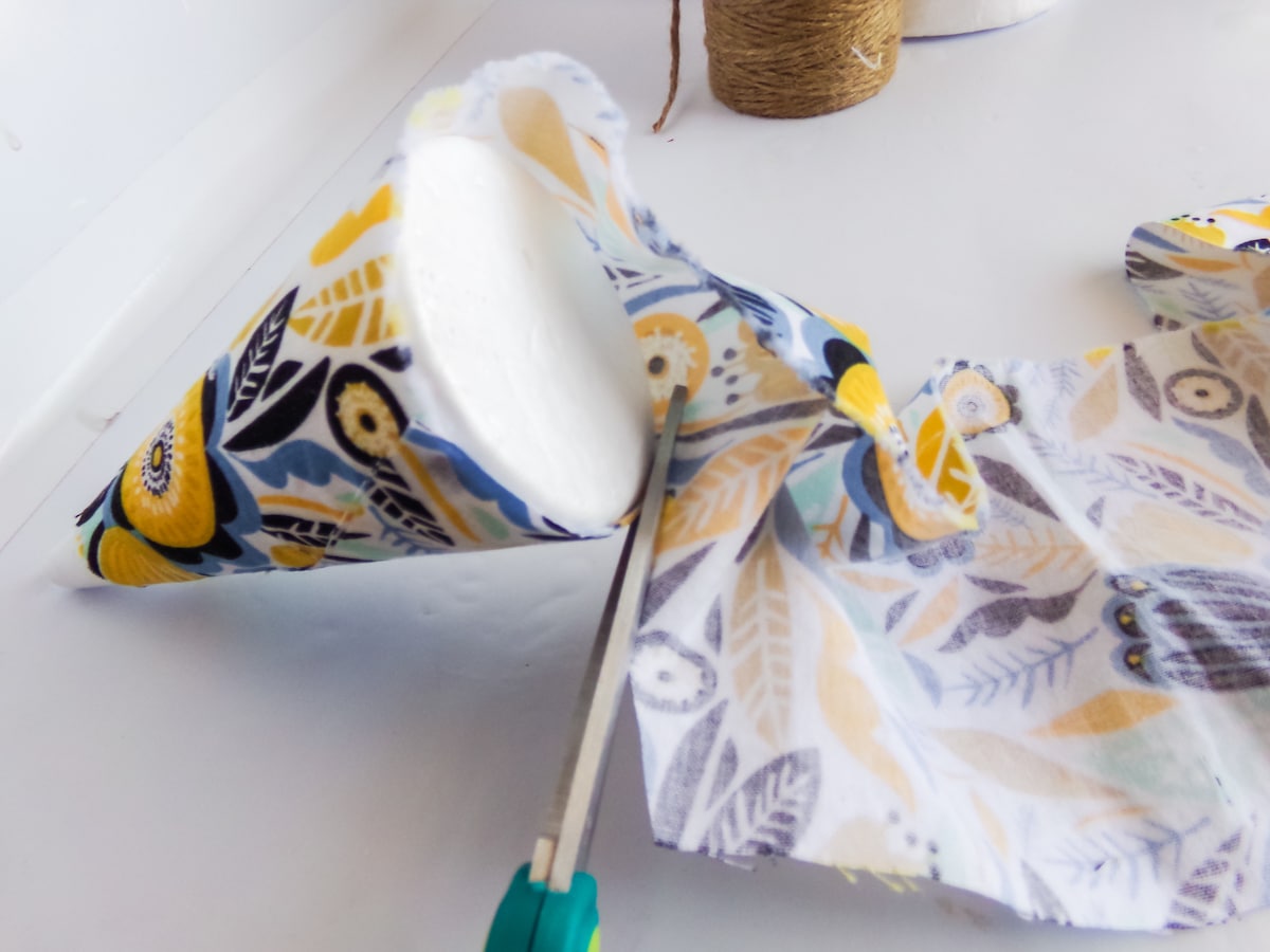 in-process of making farmhouse cone trees for coastal farmhouse decor