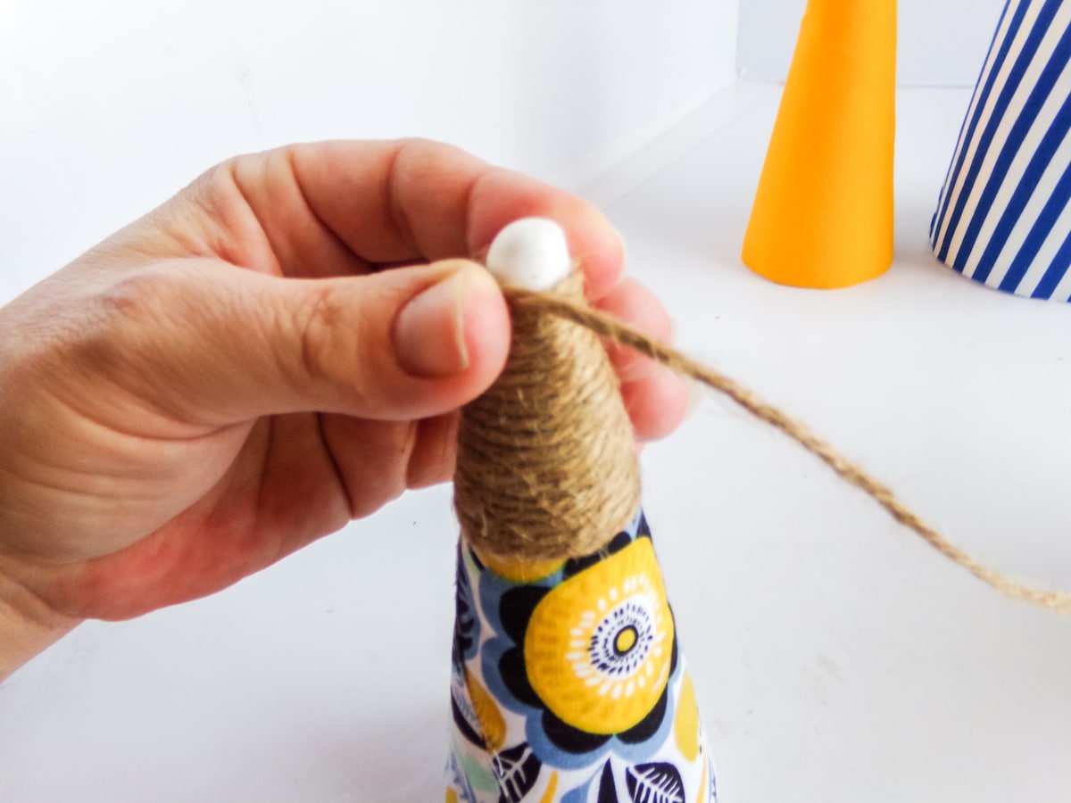 in-process of making farmhouse cone trees for coastal farmhouse decor