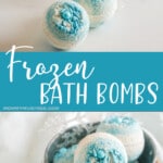 photo collage of easy winter bath bomb recipe with text which reads frozen bath bombs