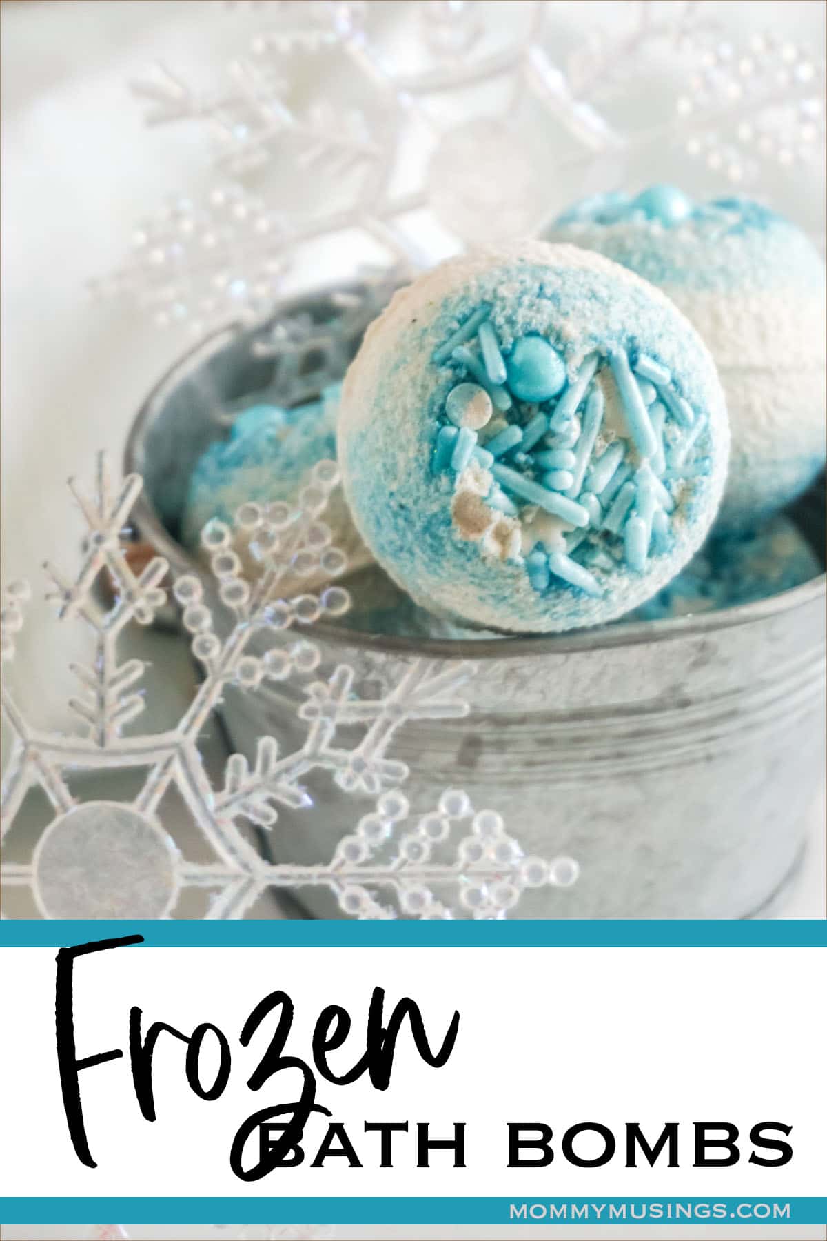 queen elsa bath bombs with text which reads frozen bath bombs 