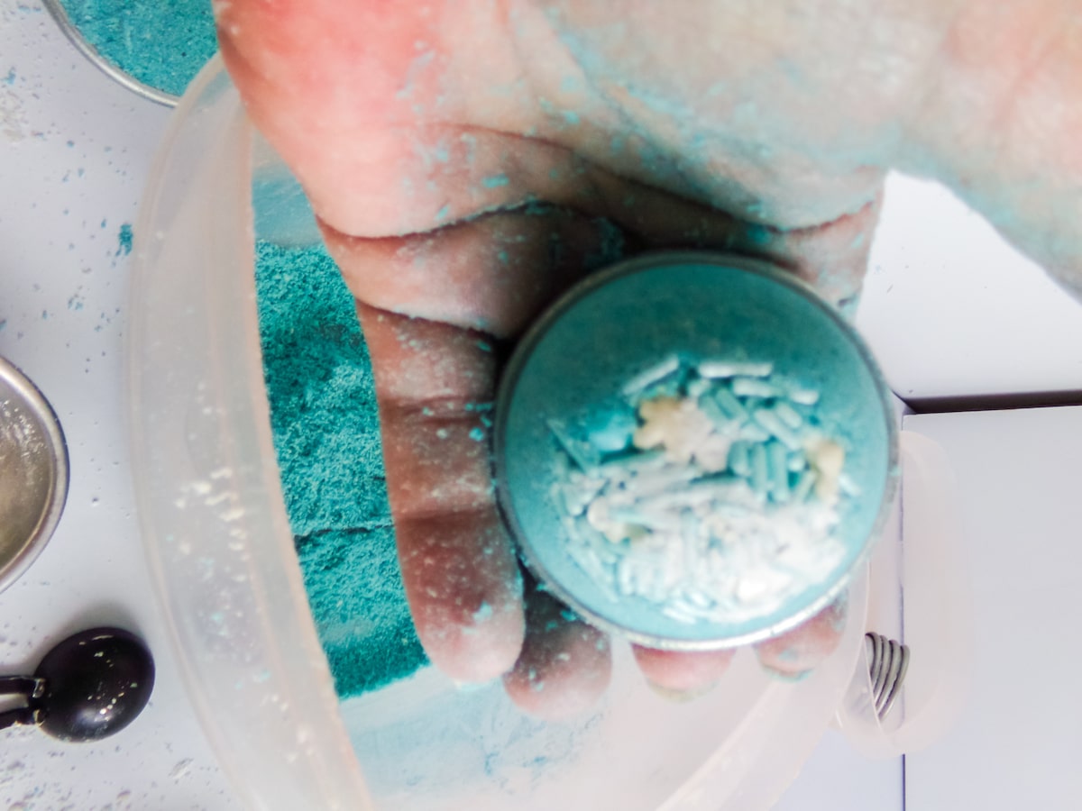 in-process step of making frozen bath bombs