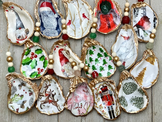 Christmas Decoupage Oyster Ornaments