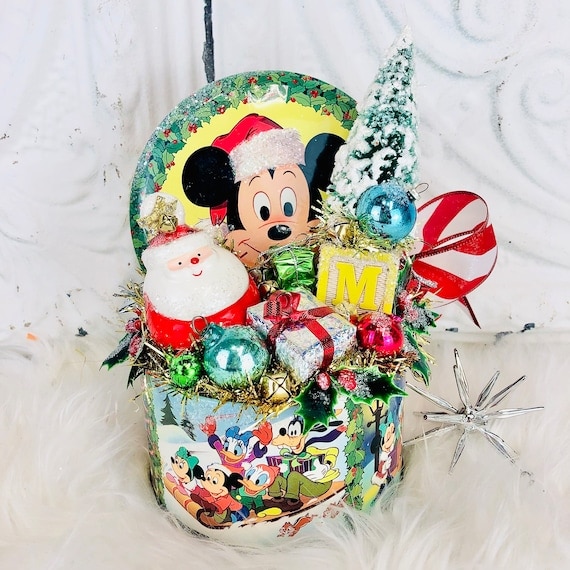 Mickey Mouse Christmas Tin Vintage Decor Piece