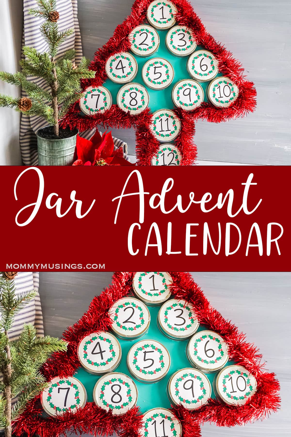 photo collage of easy DIY advent calendar for christmas with text which reads jar advent calendar