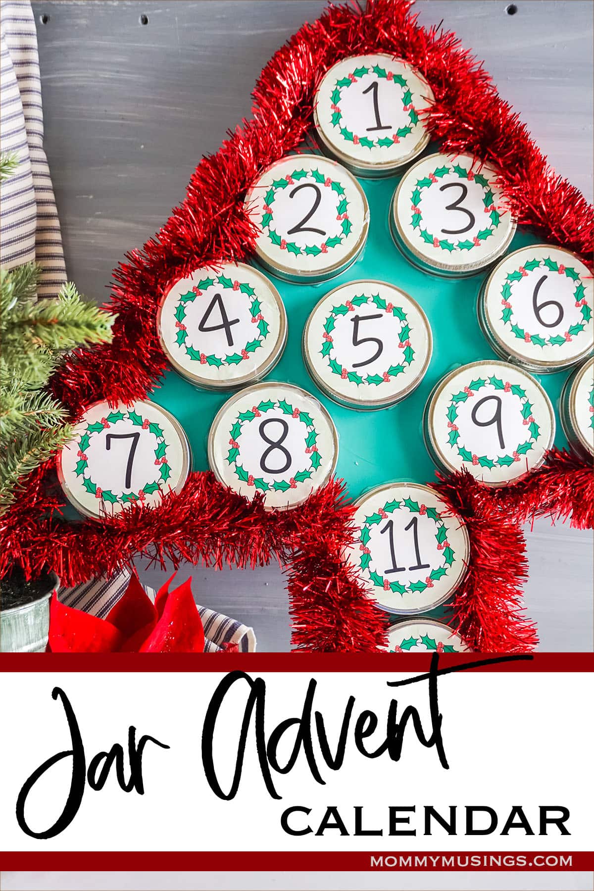 mason jar lid advent calendar with text which reads jar advent calendar