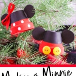 diy disney ornaments craft with text which reads mickey and minnie ornaments