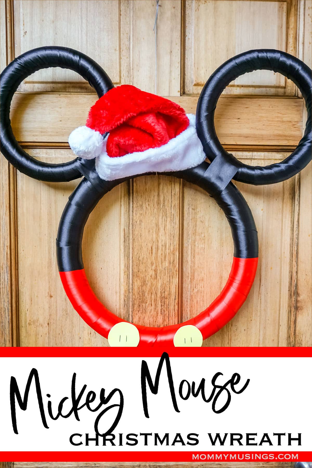 mickey holiday wreath with text which reads mickey mouse christmas wreath