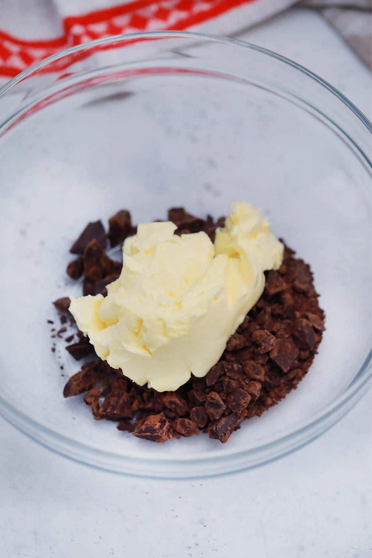 glass bowl of chocolate and butter