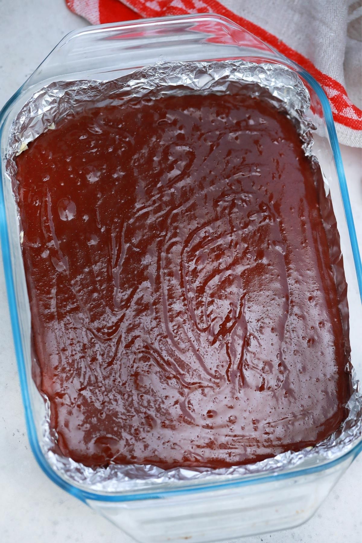 brownie batter in pan before baking