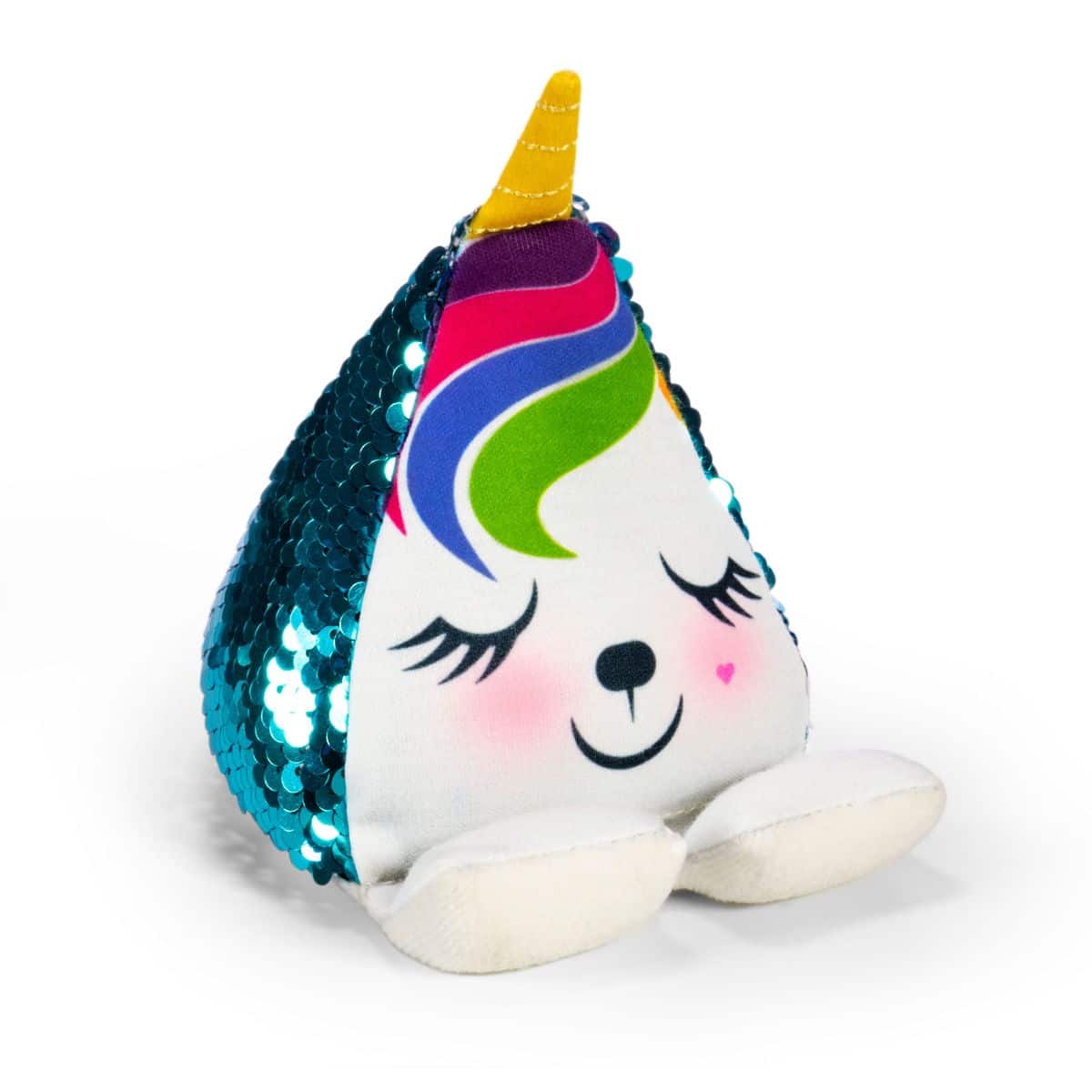 sparkling mini unicorn plush phone holder on white background