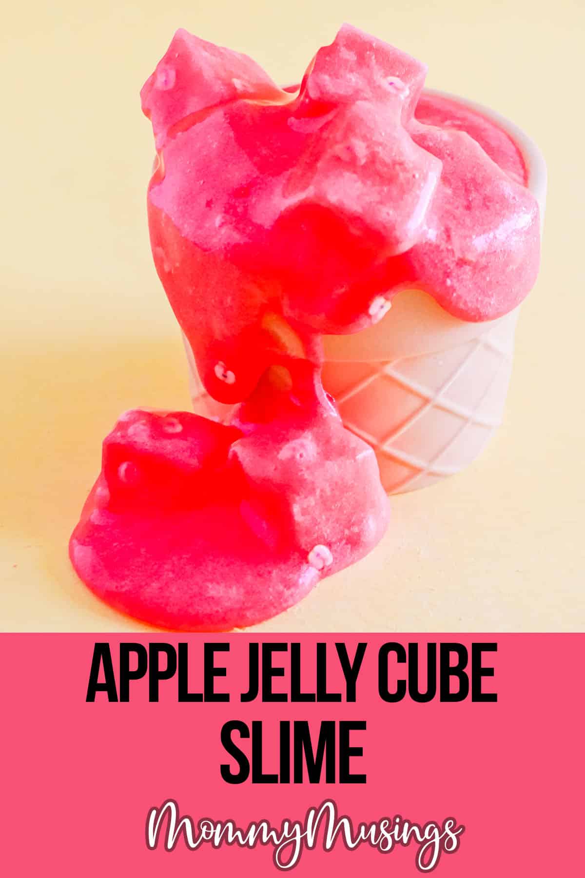 simple jelly cube slime recipe with text which reads Apple Jelly Cube Slime