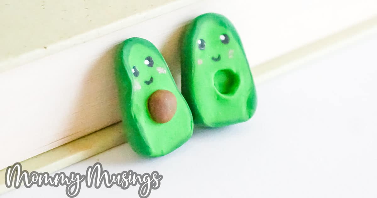 closeup of Polymer Clay Avocado charms