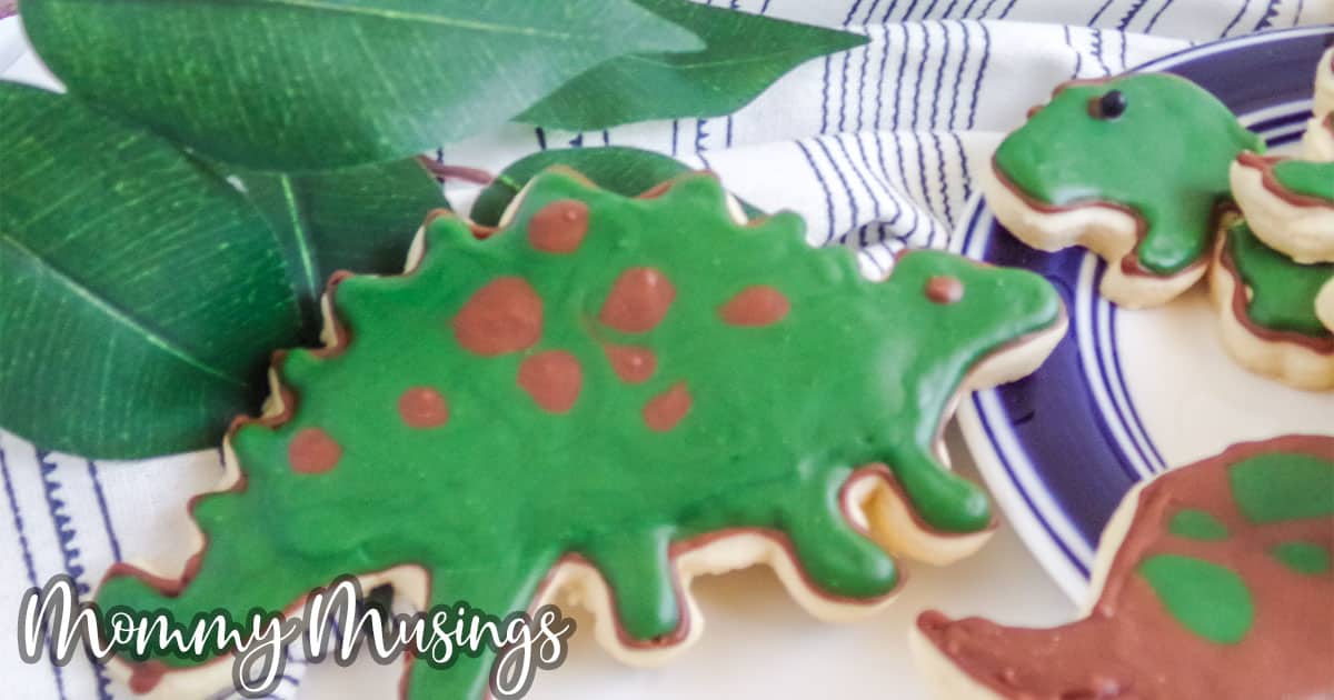 closeup of dinosaur cookies stegosaurus