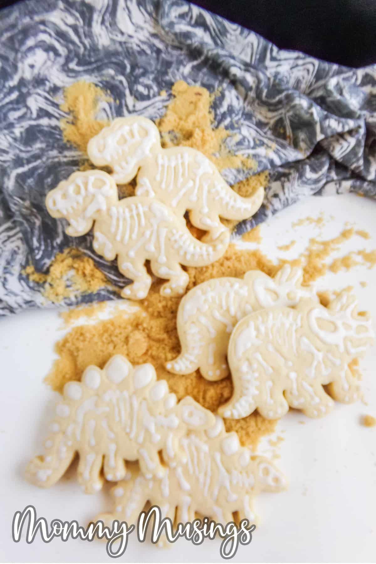overhead view of fossil cookies for a dino party