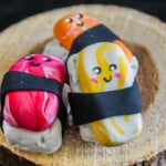 closeup of easy teen craft clay sushi