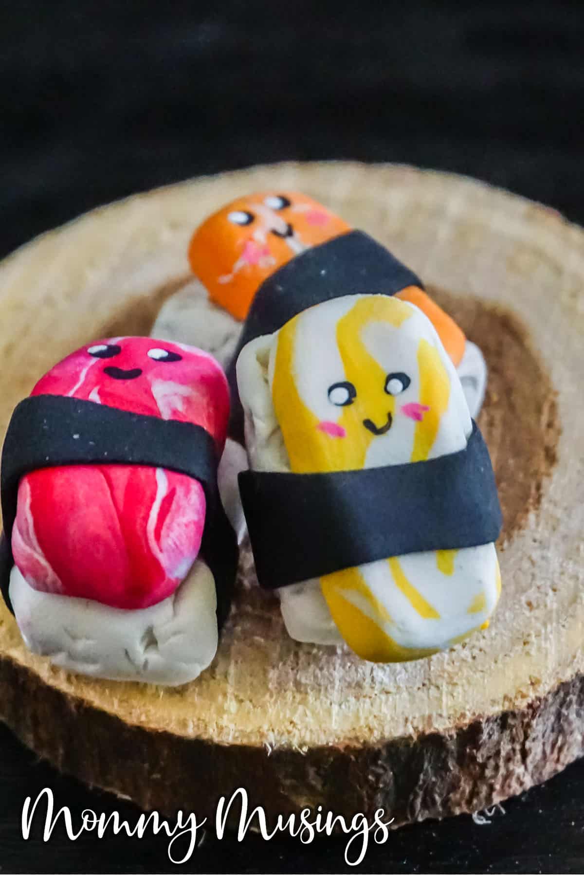 closeup of easy teen craft clay sushi