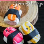 cute kawaii sushi kids craft with text which reads polymer clay sushi charms