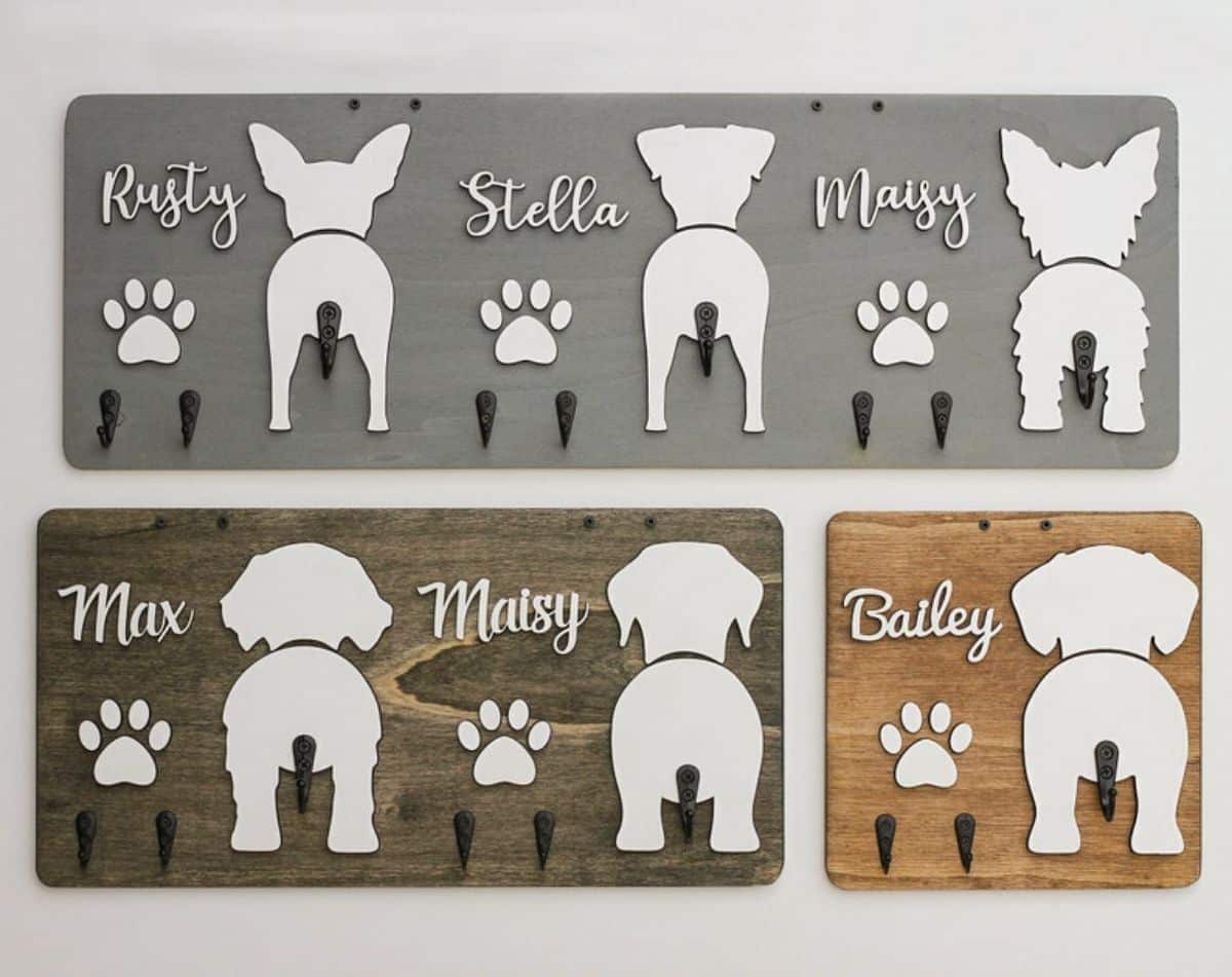 wooden custom name dog leash holder