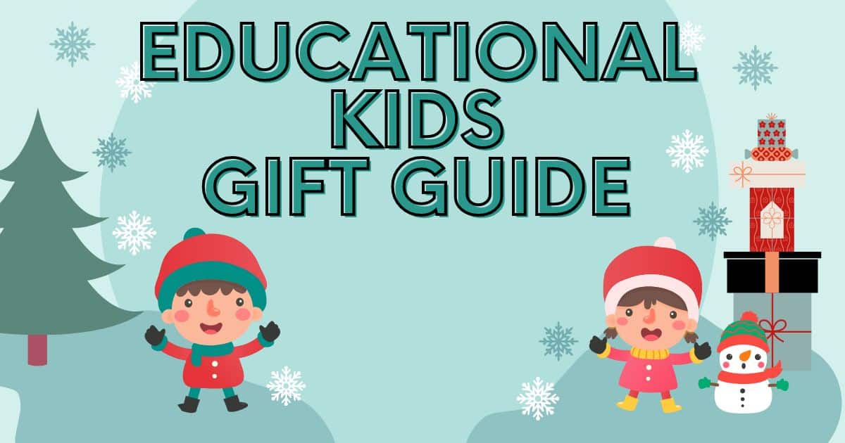 educational kids gift guide with teal background
